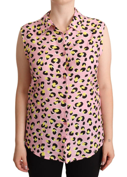 Love Moschino Sleeveless Leopard Print Polo Top Love Moschino