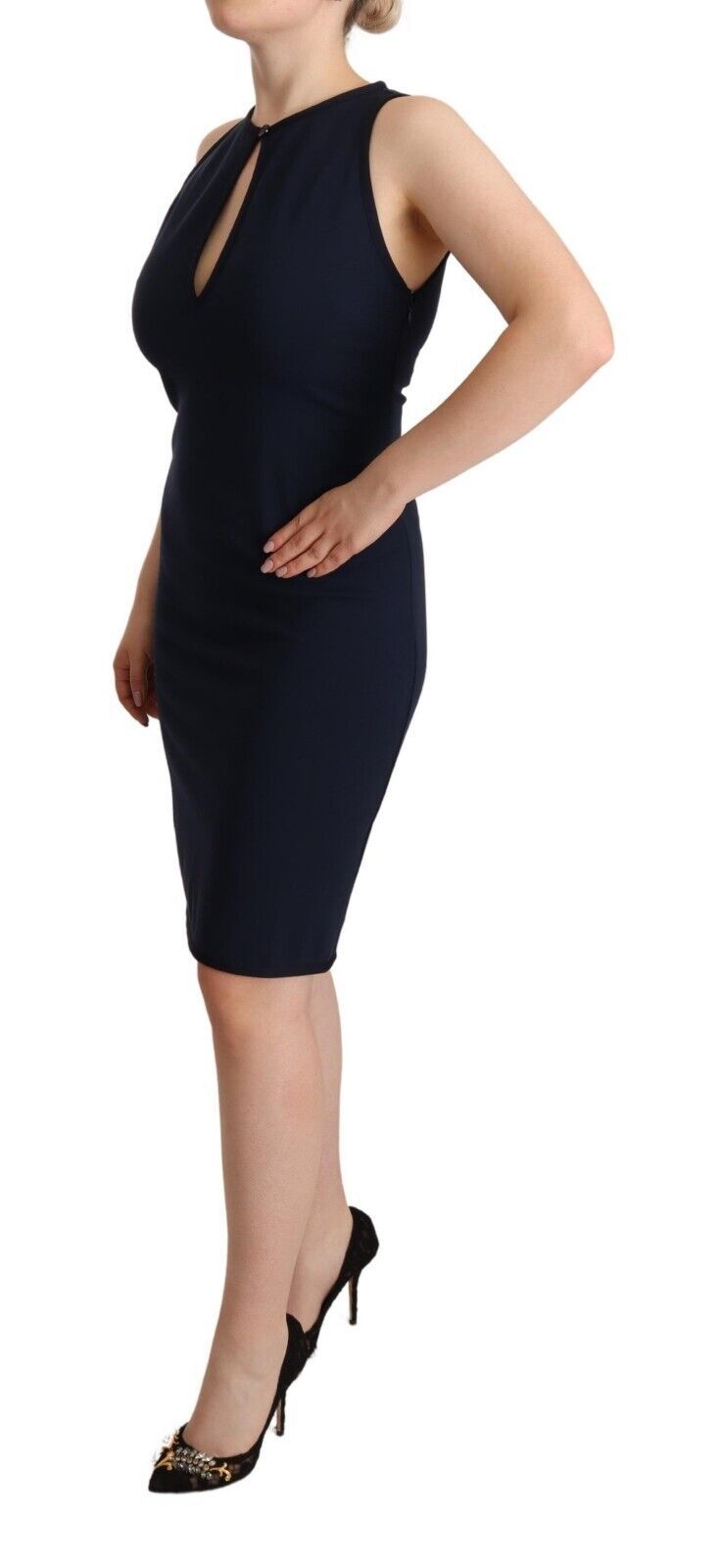 John Galliano Sleeveless Navy Knee-Length Sheath Dress John Galliano