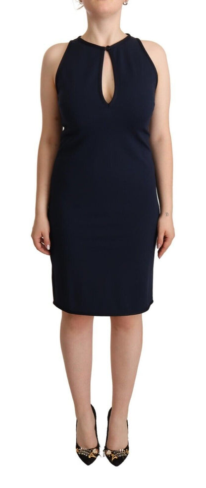 John Galliano Sleeveless Navy Knee-Length Sheath Dress John Galliano