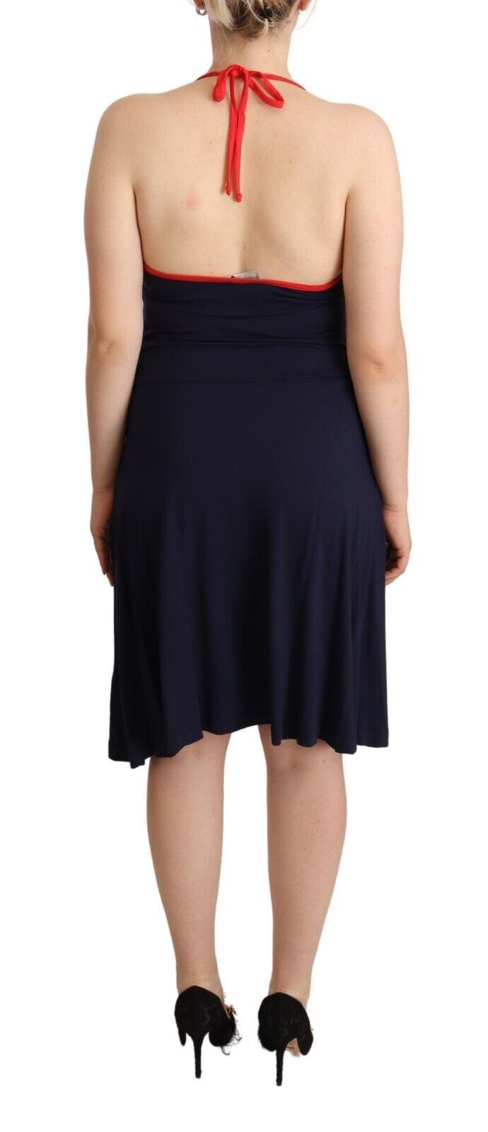 Roccobarocco Navy Blue Cotton Midi Halter Dress Roccobarocco