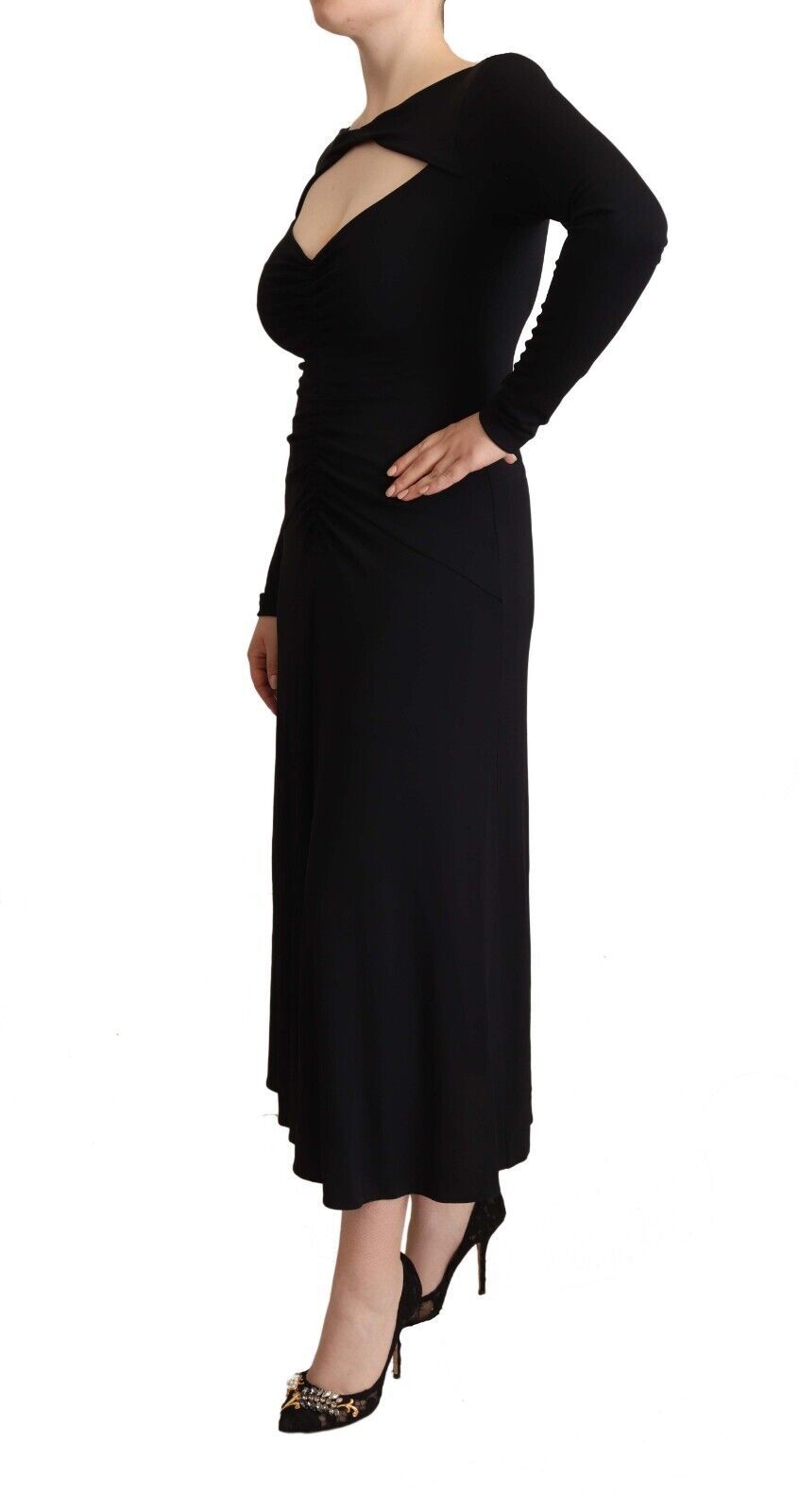 PINKO Elegant Black Nylon Stretch Maxi Dress PINKO