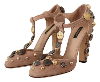 Dolce & Gabbana Glamorous Suede T-Strap Pumps with Embellishment Dolce & Gabbana