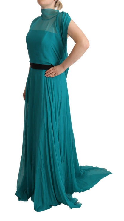 Alberta Ferretti Elegant Silk A-Line Long Dress in Blue Alberta Ferretti