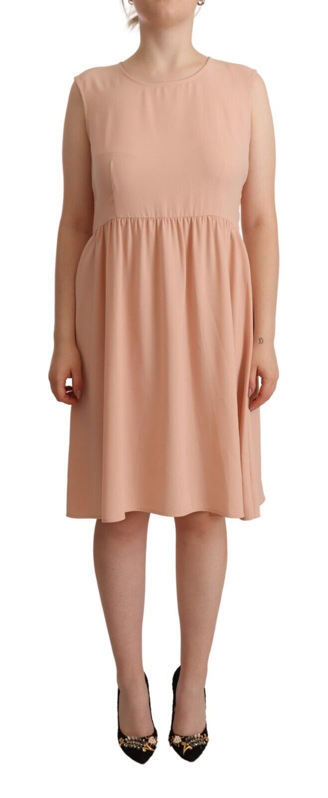 Twinset Elegant Beige Sleeveless Shift Dress Twinset