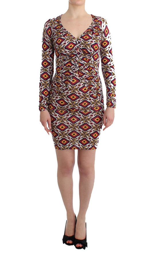 GF Ferre Chic Multicolor Cocktail V-Neck Dress GF Ferre