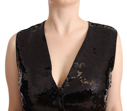 Dolce & Gabbana Elegant Black Sequined Sleeveless Vest Top Dolce & Gabbana