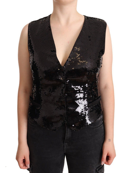 Dolce & Gabbana Elegant Black Sequined Sleeveless Vest Top Dolce & Gabbana