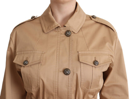 Dolce & Gabbana Chic Beige Button Down Coat with Embellishments Dolce & Gabbana