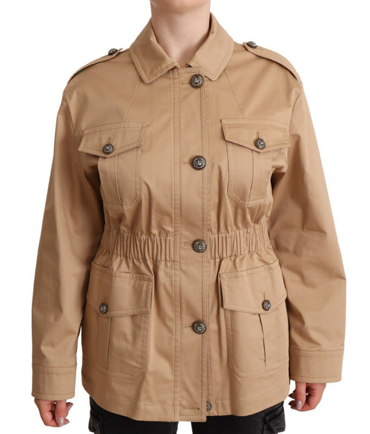 Dolce & Gabbana Chic Beige Button Down Coat with Embellishments Dolce & Gabbana