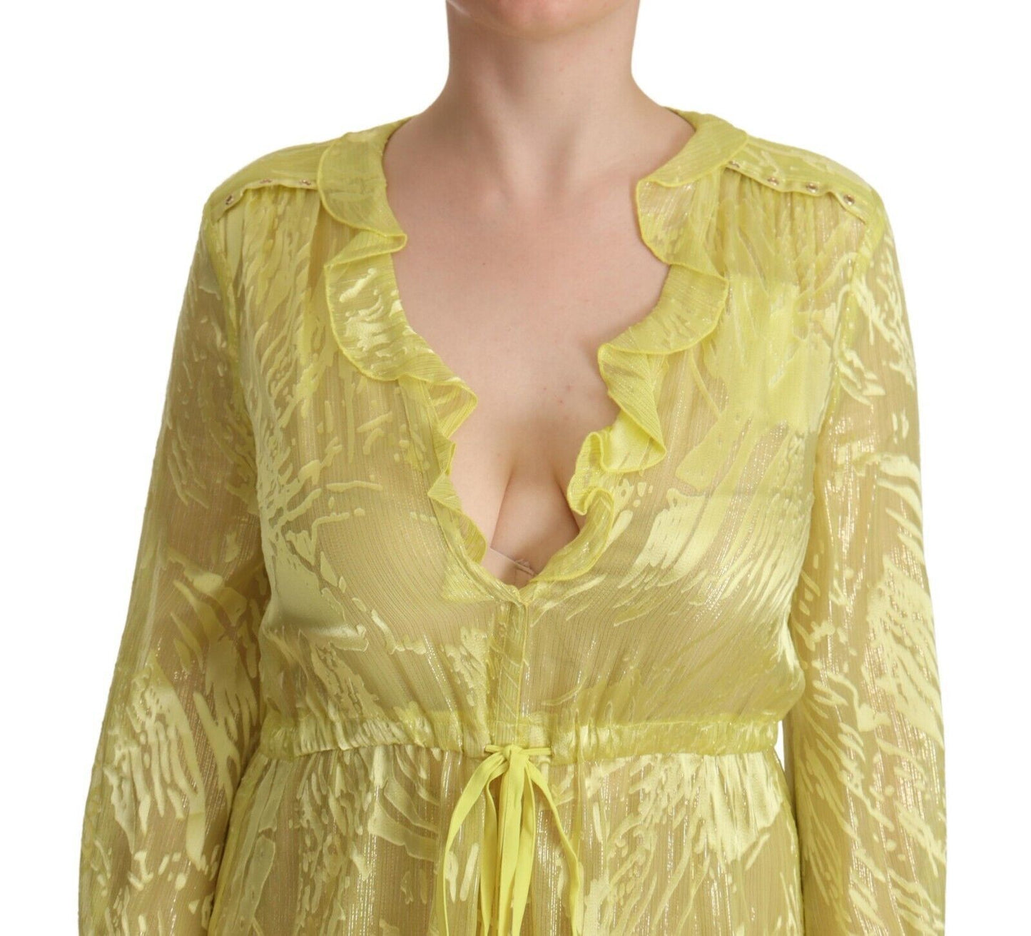 Patrizia Pepe Sunshine Silk Blend Maxi Dress - Long Sleeves & Plunge Patrizia Pepe