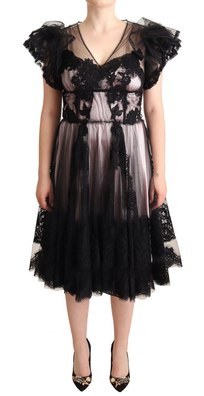 Dolce & Gabbana Chic Black Floral Lace Midi Dress Dolce & Gabbana