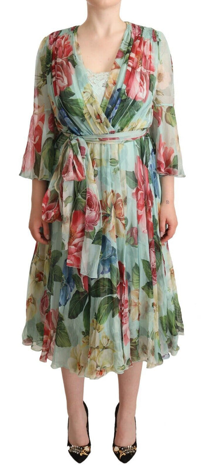 Dolce & Gabbana Elegant Floral Green Midi Silk Dress Dolce & Gabbana