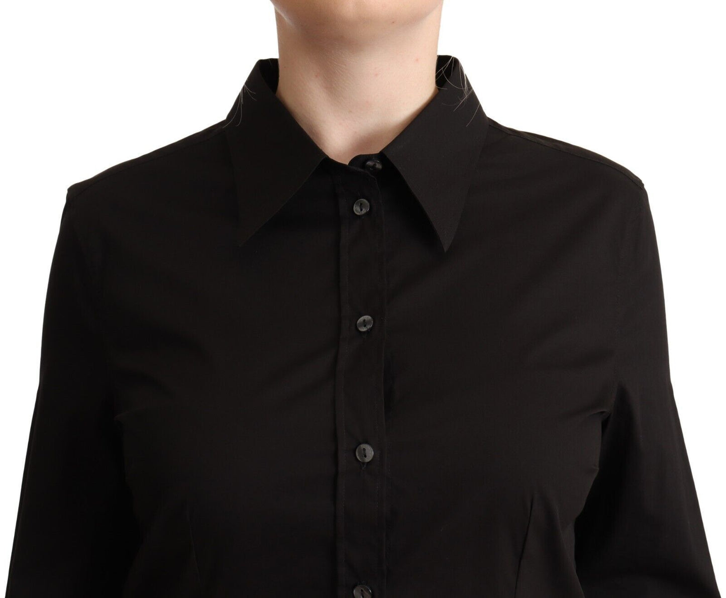 Dolce & Gabbana Elegant Black Cotton Blend Collared Top Dolce & Gabbana