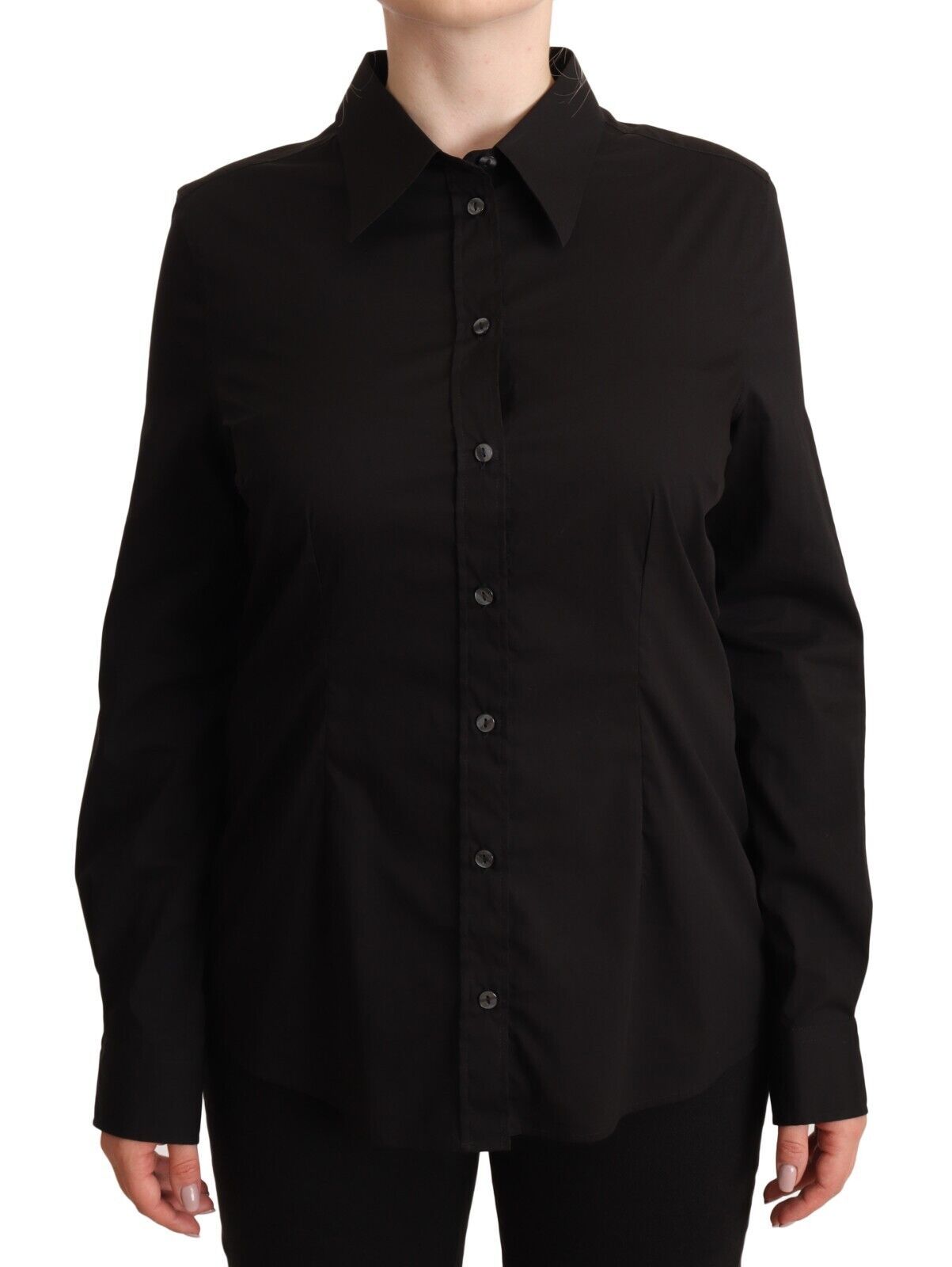 Dolce & Gabbana Elegant Black Cotton Blend Collared Top Dolce & Gabbana