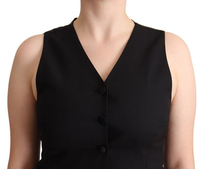 Dolce & Gabbana Elegant Black Vest Top with Button Detail Dolce & Gabbana