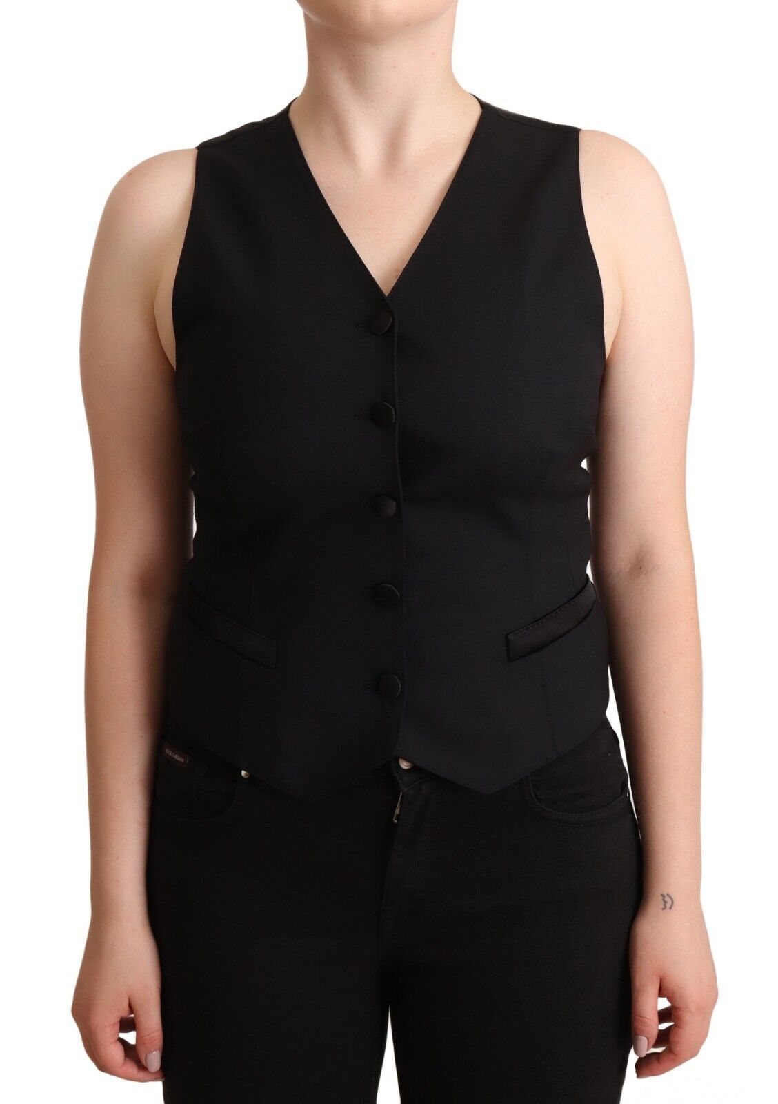 Dolce & Gabbana Elegant Black Vest Top with Button Detail Dolce & Gabbana