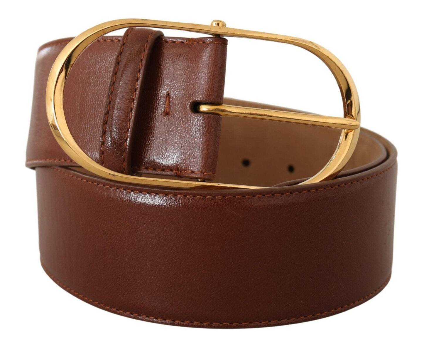 Dolce & Gabbana Elegant Brown Leather Belt with Gold Buckle Dolce & Gabbana