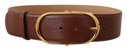 Dolce & Gabbana Elegant Brown Leather Belt with Gold Buckle Dolce & Gabbana