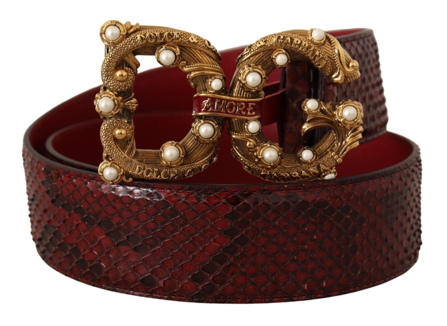 Dolce & Gabbana Exotic Python Leather Belt with Vintage Brass Buckle Dolce & Gabbana