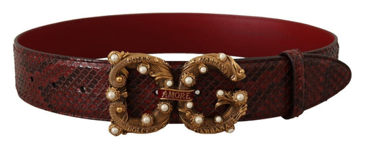 Dolce & Gabbana Exotic Python Leather Belt with Vintage Brass Buckle Dolce & Gabbana