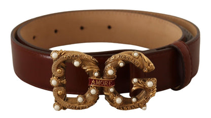 Dolce & Gabbana Elegant Pearl-Embellished Leather Amore Belt Dolce & Gabbana