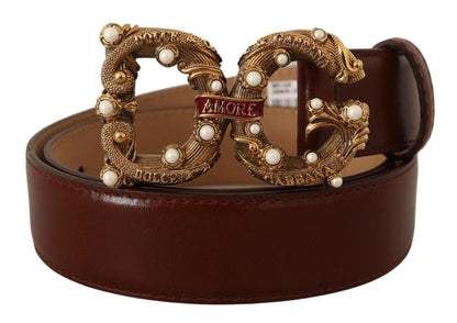 Dolce & Gabbana Elegant Pearl-Embellished Leather Amore Belt Dolce & Gabbana