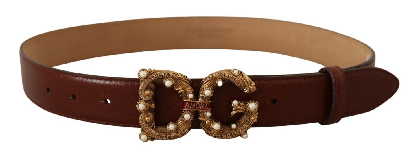 Dolce & Gabbana Elegant Pearl-Embellished Leather Amore Belt Dolce & Gabbana