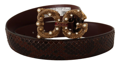 Dolce & Gabbana Elegant Phyton Leather Pearl Buckle Belt Dolce & Gabbana