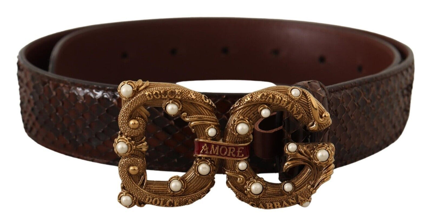 Dolce & Gabbana Elegant Phyton Leather Pearl Buckle Belt Dolce & Gabbana