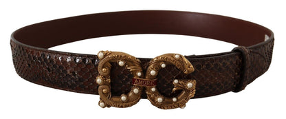 Dolce & Gabbana Elegant Phyton Leather Pearl Buckle Belt Dolce & Gabbana