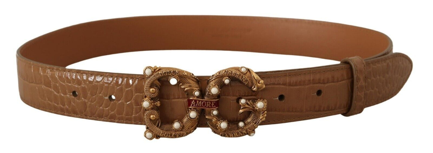 Dolce & Gabbana Elegant Croco Leather Amore Belt with Pearls Dolce & Gabbana