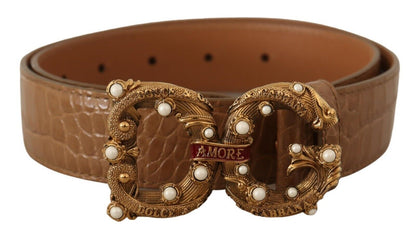 Dolce & Gabbana Elegant Croco Leather Amore Belt with Pearls Dolce & Gabbana