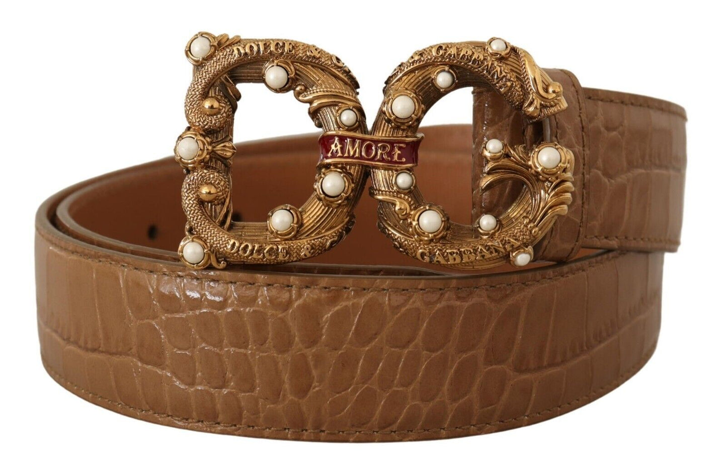 Dolce & Gabbana Elegant Croco Leather Amore Belt with Pearls Dolce & Gabbana