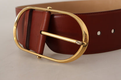 Dolce & Gabbana Elegant Maroon Leather Belt with Gold Accents Dolce & Gabbana