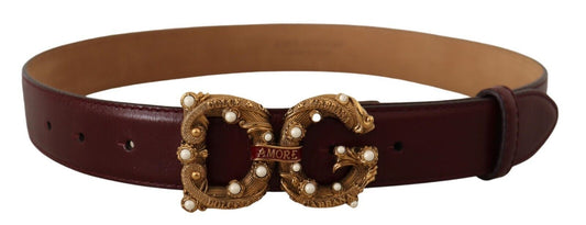 Dolce & Gabbana Elegant Bordeaux Leather Amore Belt Dolce & Gabbana