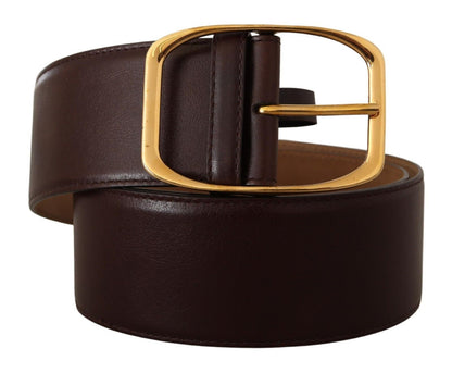 Dolce & Gabbana Elegant Dark Brown Leather Belt with Gold Buckle Dolce & Gabbana