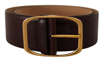 Dolce & Gabbana Elegant Dark Brown Leather Belt with Gold Buckle Dolce & Gabbana