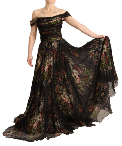 Dolce & Gabbana Floral Silk Off-Shoulder Long Dress Dolce & Gabbana