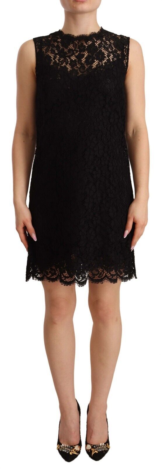 Dolce & Gabbana Elegant Floral Lace Sheath Dress in Black Dolce & Gabbana