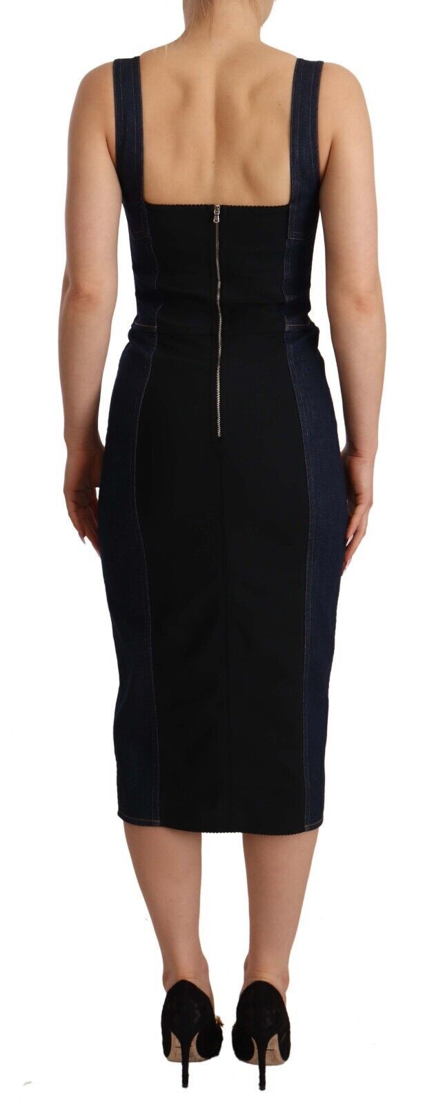 Dolce & Gabbana Elegant Dark Blue Denim Sheath Midi Dress Dolce & Gabbana