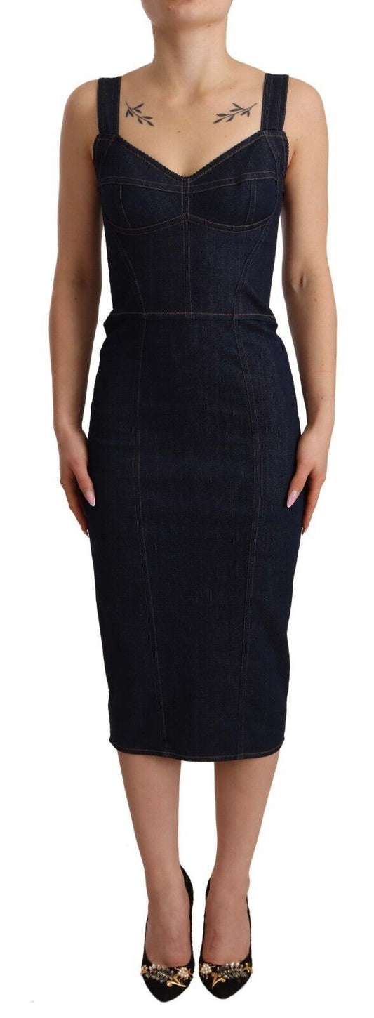 Dolce & Gabbana Elegant Dark Blue Denim Sheath Midi Dress Dolce & Gabbana