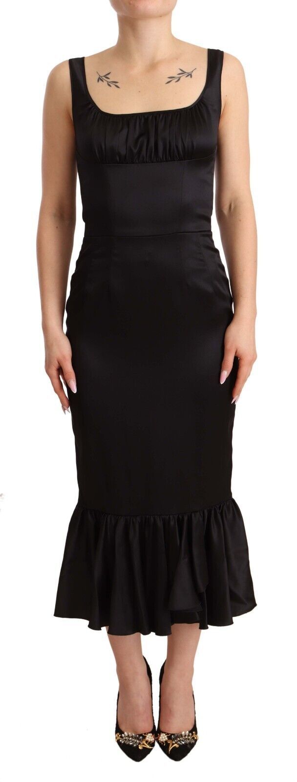 Dolce & Gabbana Elegant Black Silk Midi Sheath Dress Dolce & Gabbana