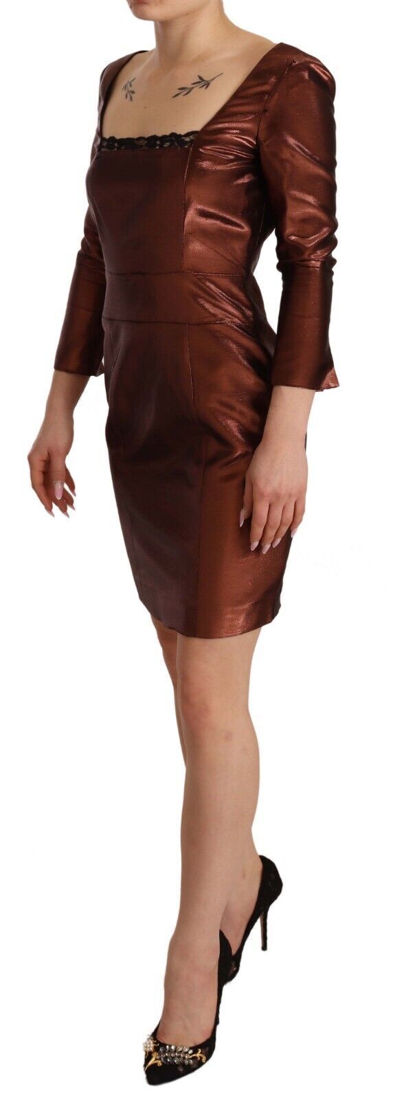 GF Ferre Elegant Bronze Sheath Mini Dress with Square Neck GF Ferre