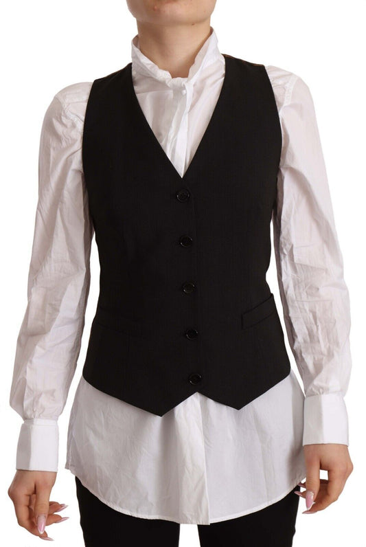 Dolce & Gabbana Elegant Black Buttoned Vest Top Dolce & Gabbana