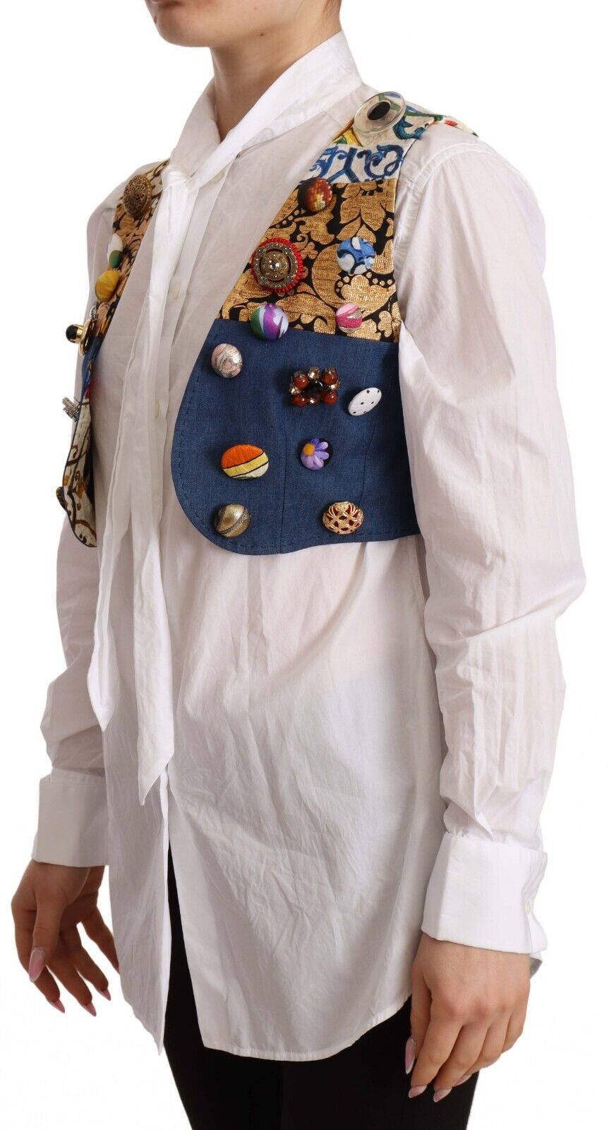 Dolce & Gabbana Multicolor Cropped Vest Top with Button Accents Dolce & Gabbana