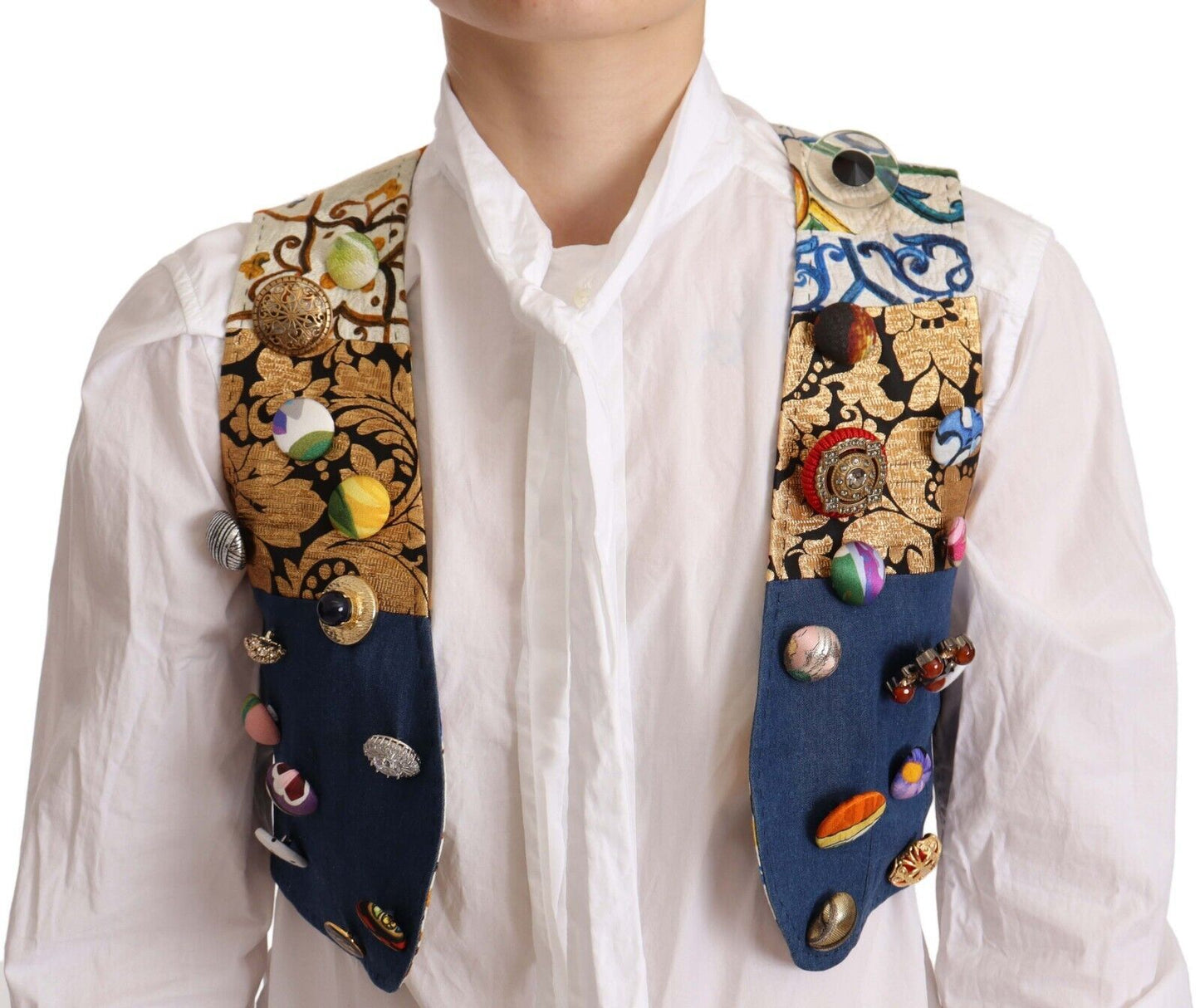 Dolce & Gabbana Multicolor Cropped Vest Top with Button Accents Dolce & Gabbana