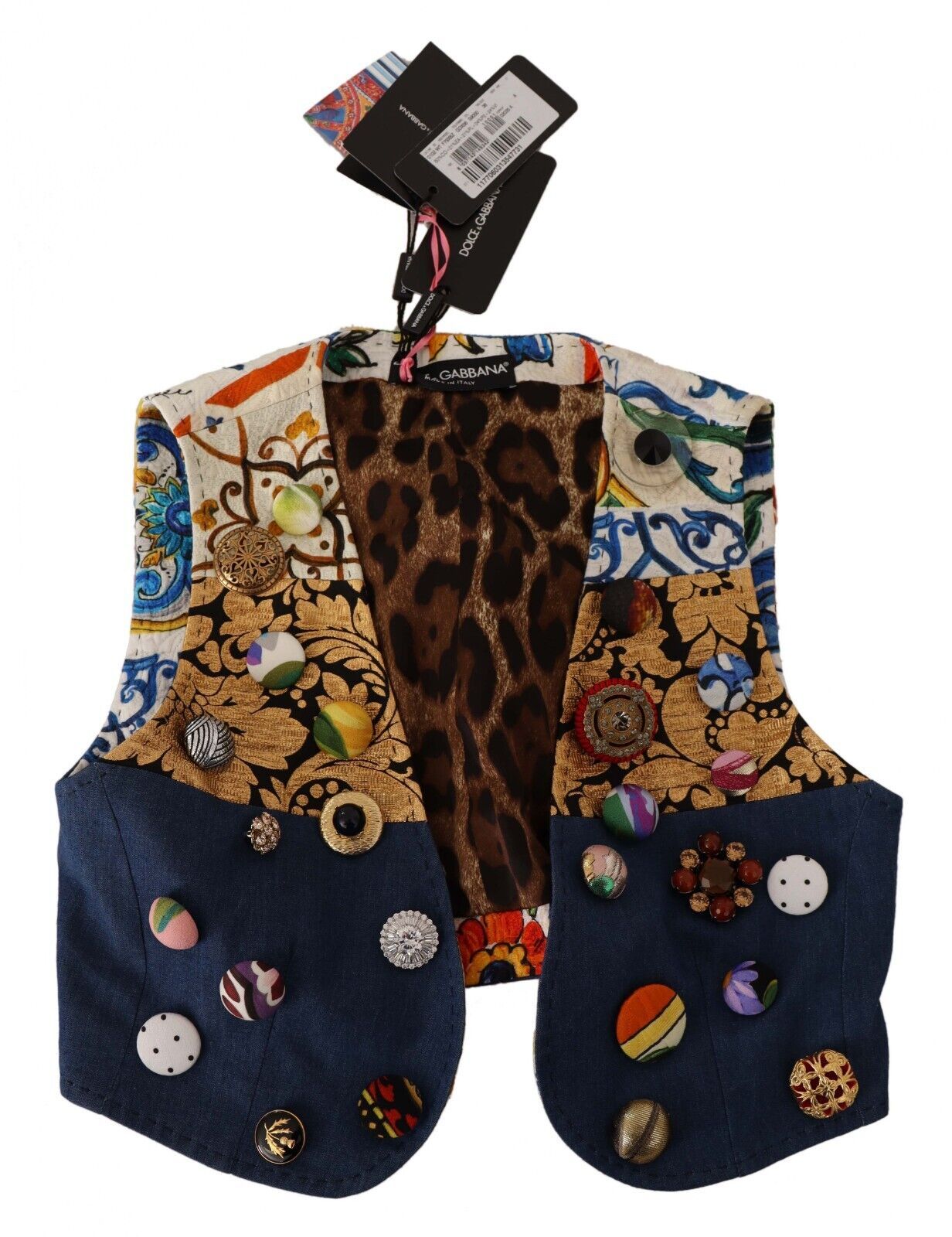 Dolce & Gabbana Multicolor Cropped Vest Top with Button Accents Dolce & Gabbana