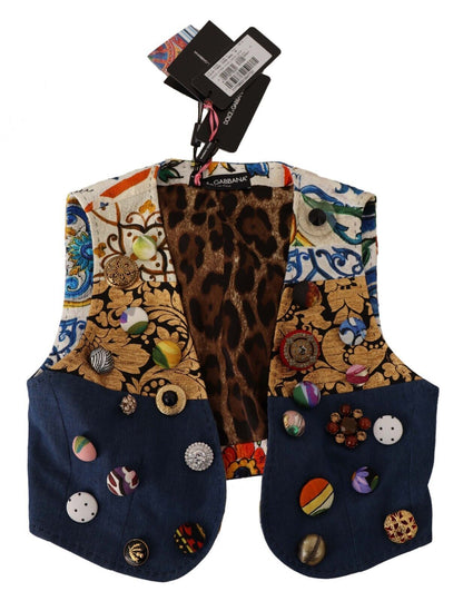 Dolce & Gabbana Multicolor Cropped Vest Top with Button Accents Dolce & Gabbana