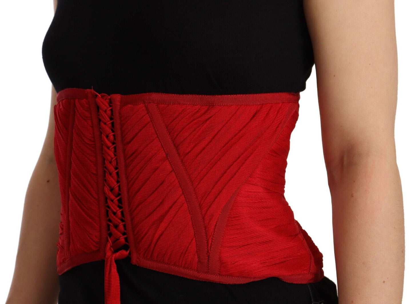 Dolce & Gabbana Elegant Red Silk Corset Belt Top Dolce & Gabbana