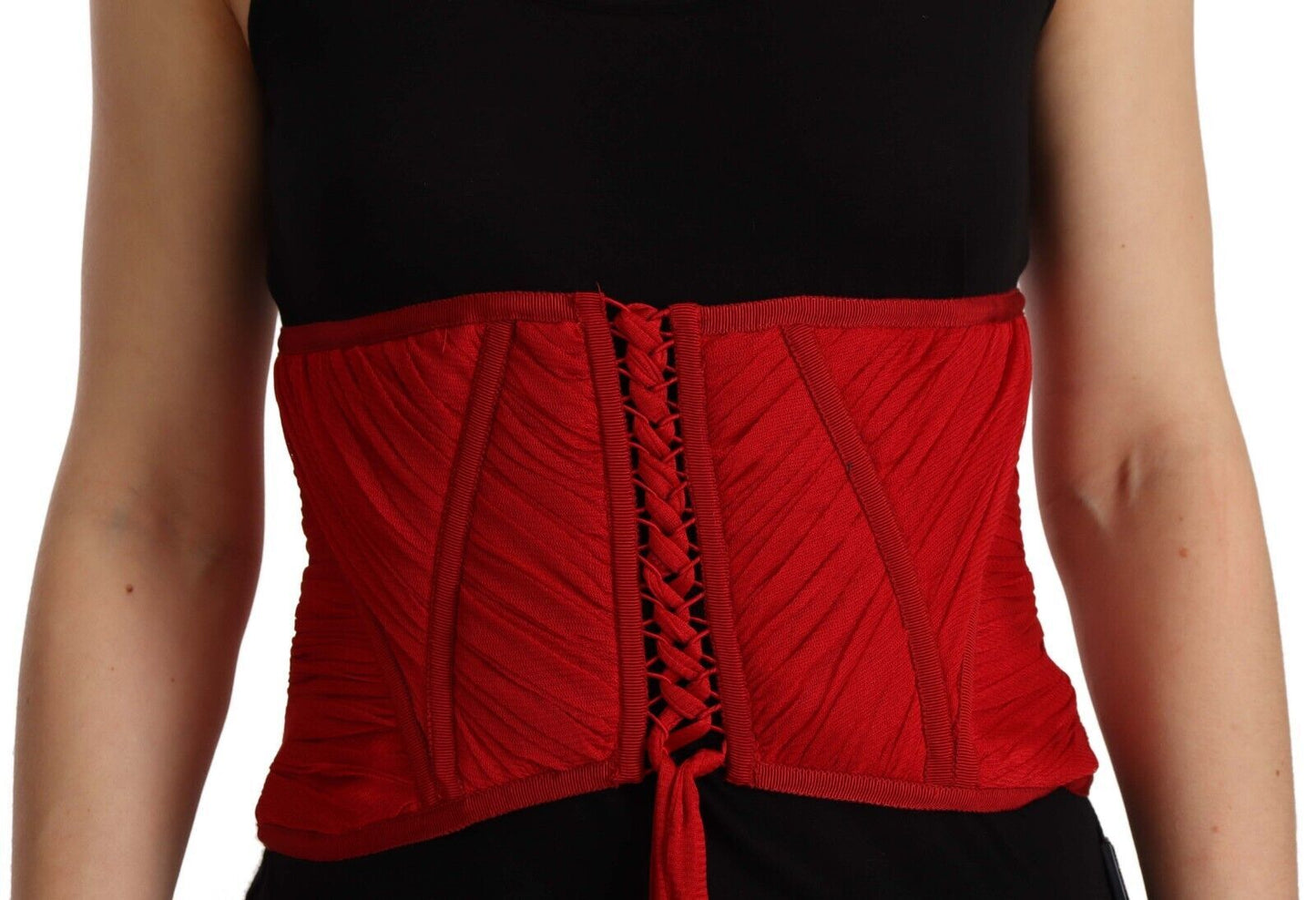 Dolce & Gabbana Elegant Red Silk Corset Belt Top Dolce & Gabbana